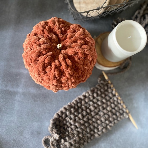 Handmade | Fall Velvet Crochet Home Decor Pumpkin - Picture 1 of 4